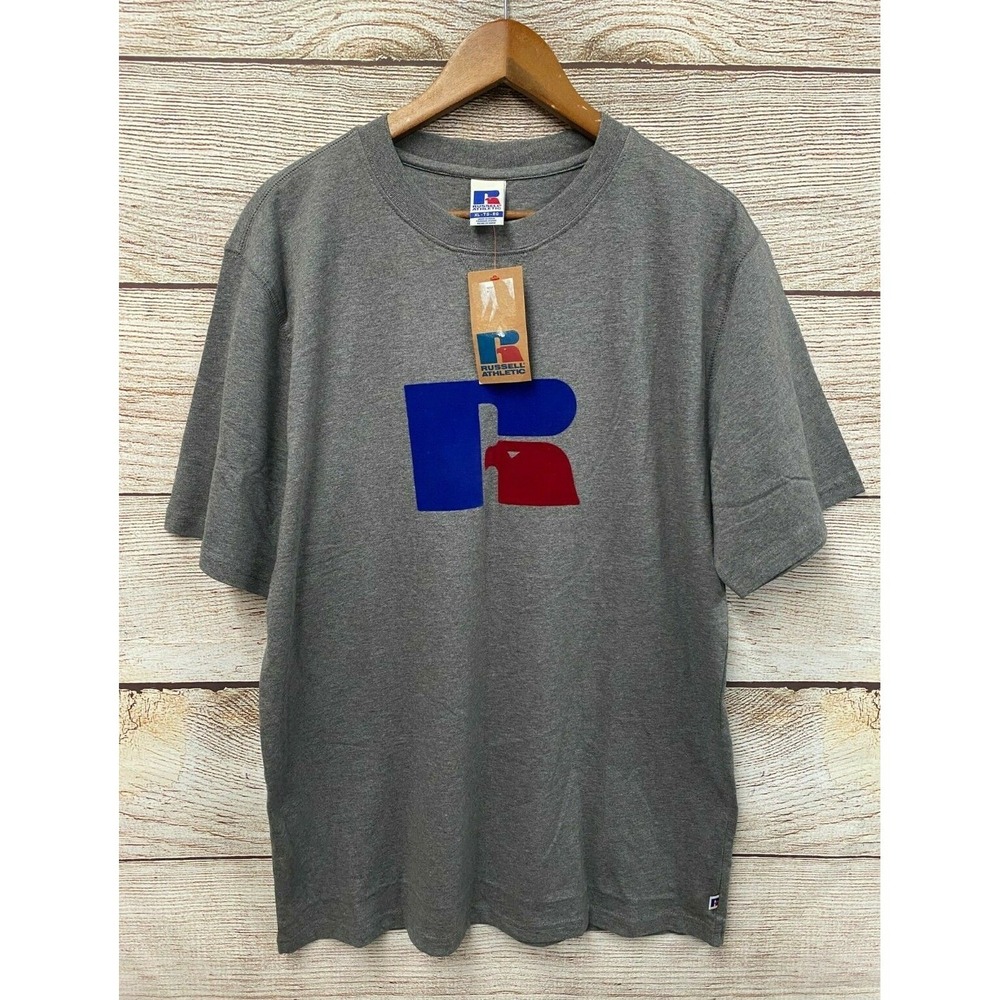 Russell Tee Shirt Mens Size XL Grey Slim Fit Felt Logo T-Shirt New